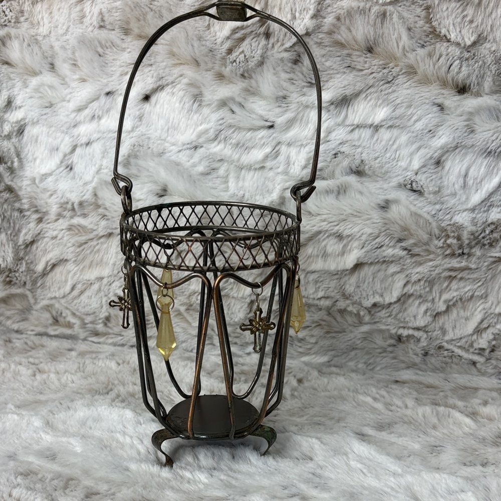Vintage Moroccan Footed Hanging Metal Candle Holder Jar Holder